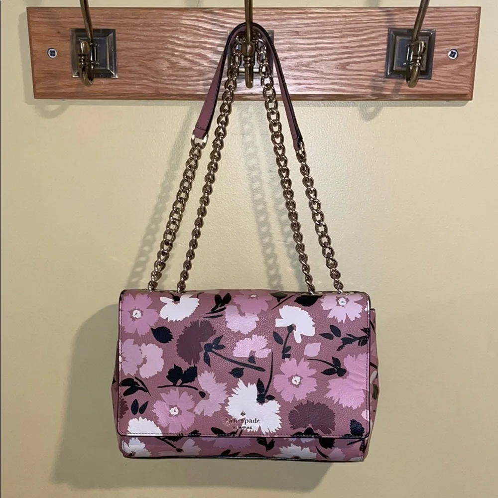Kate Spade Pink Floral Chain Shoulder Bag – Leather Crossbody Purse, Chic Design